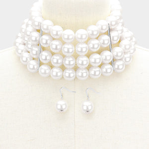 Multi Strand White Pearl Choker Necklace | Bridal Necklace