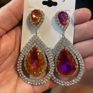 Large Purple/AB Crystal Teardrop Pageant Earrings  | Prom Earrings