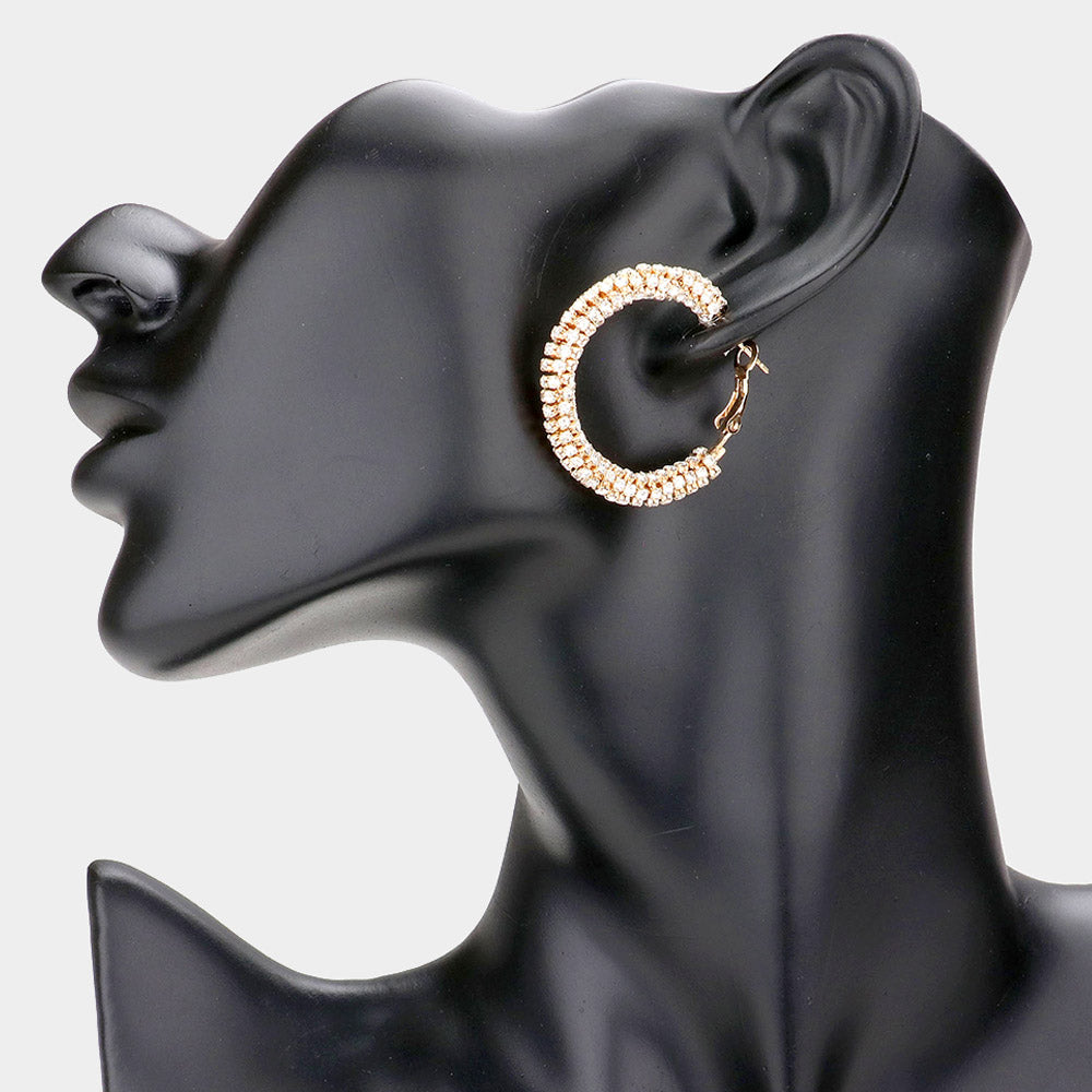 Clear on Gold Rhinestone Hoop Earrings | 1.25"