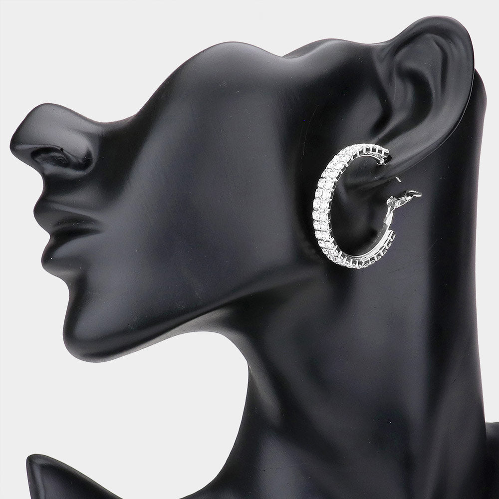 Clear Rhinestone Hoop Earrings | 1.4"