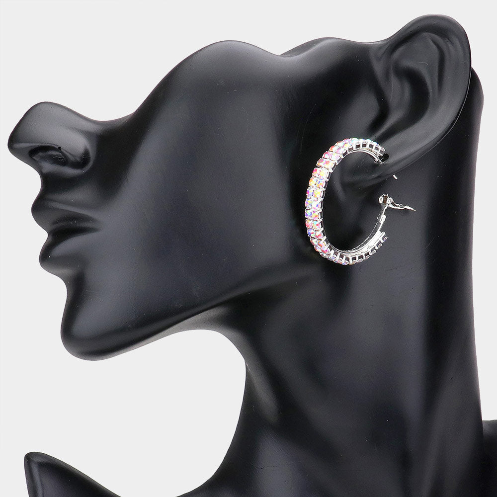 Small AB Rhinestone Hoop Earrings | 1.4"