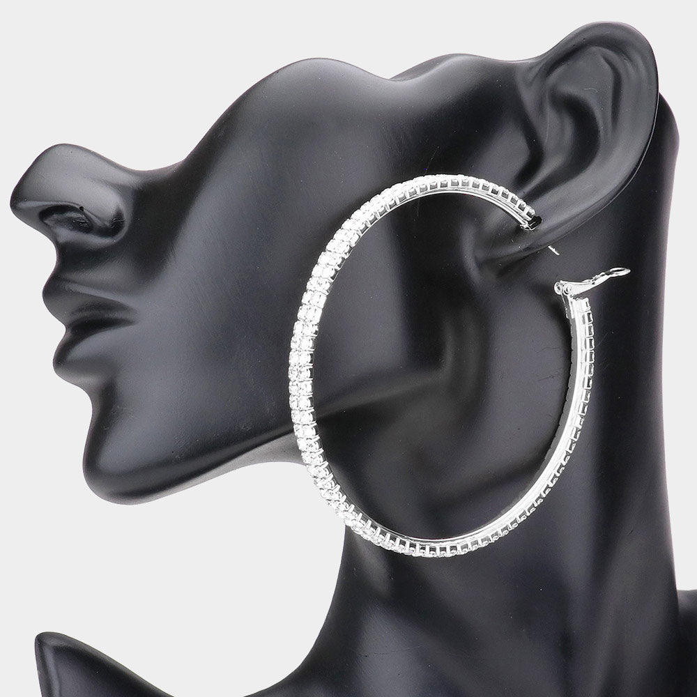 Large Clear Rhinestone Hoop Earrings | 3"