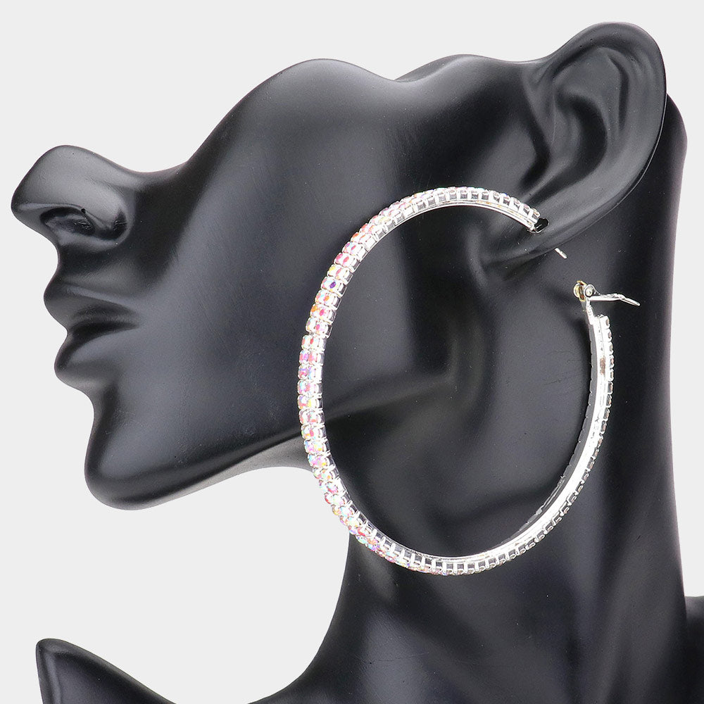 Large AB Rhinestone Hoop Earrings | 3"