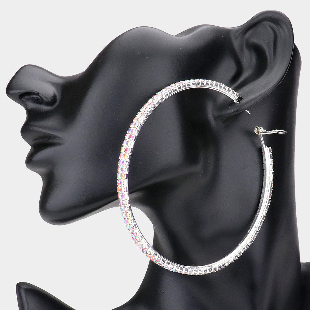 Large AB Rhinestone Hoop Earrings  | 3.5"