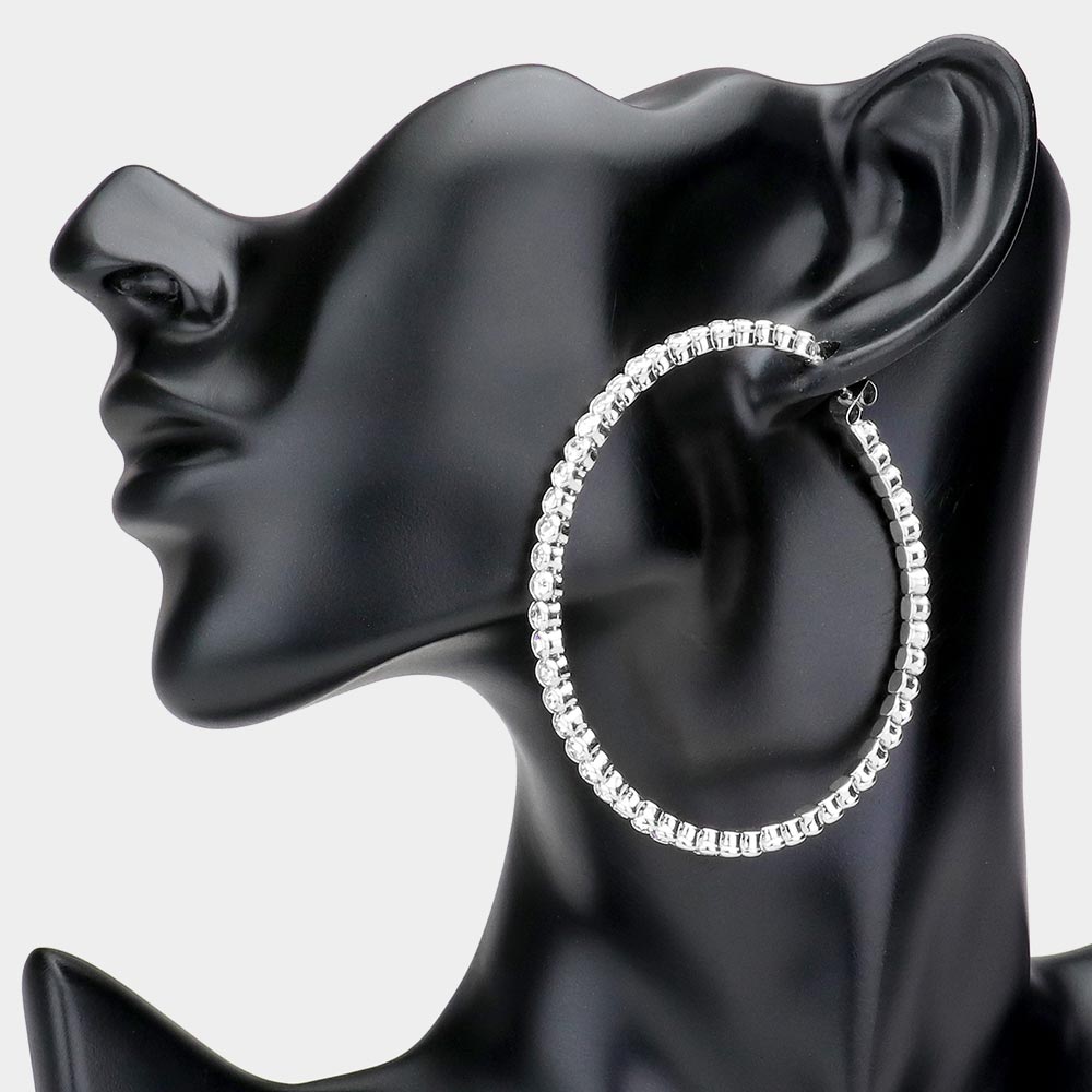 Clear Rhinestone Hoop Earrings | 2.5"