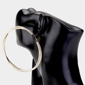 Rhinestone Double Open Hoop Earrings on Gold | Pageant Earrings | 429398
