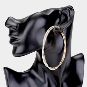 Rhinestone Double Open Hoop Earrings on Gold