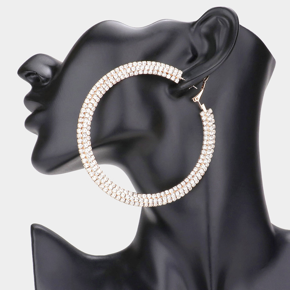 Large Rhinestone Hoop Earrings | 3.25" 