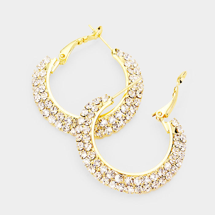 Clear Crystal Rhinestone Hoop Earrings on Gold