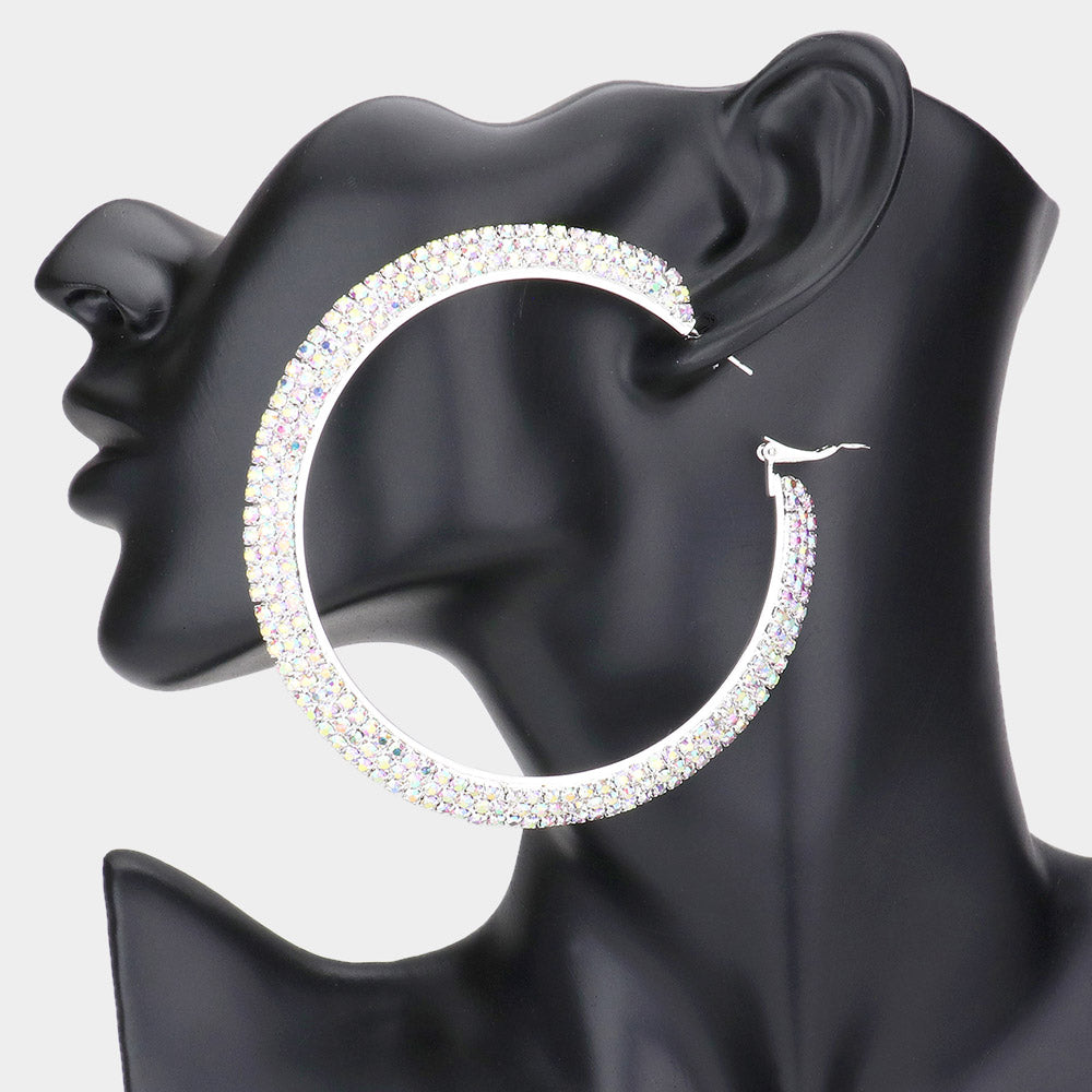 Three Row AB Crystal Rhinestone Hoops  | 3.25"