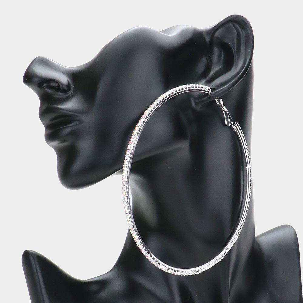 AB Crystal Rhinestone Hoop Earrings on Silver