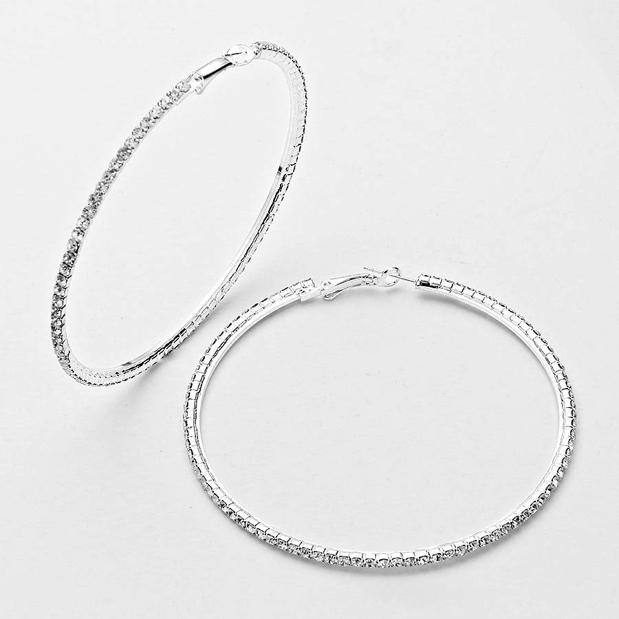 Rhinestone Crystal Hoops on Silver | 3.75" | 258735