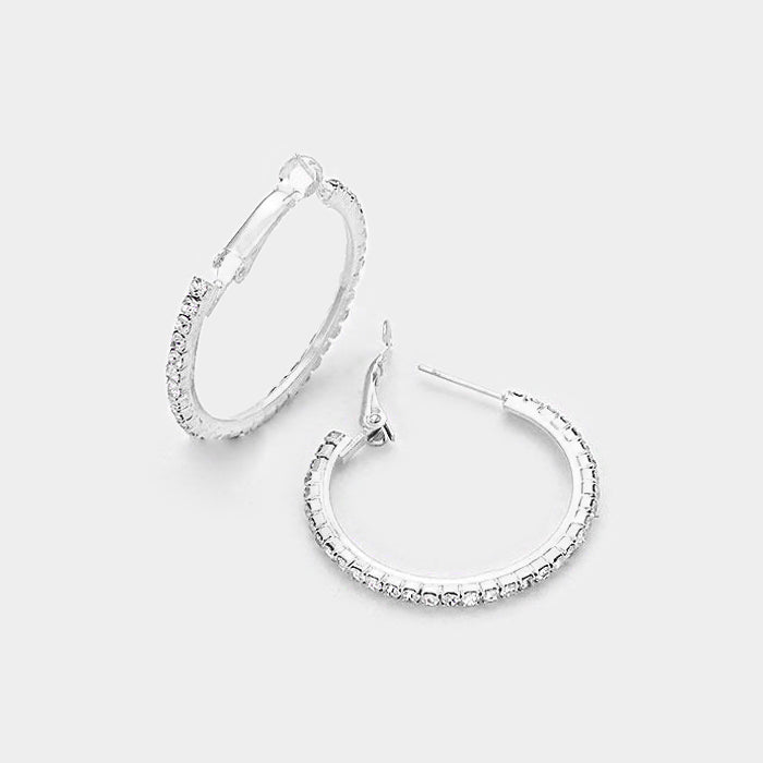 Little Girls Clear Rhinestone Hoop Earrings