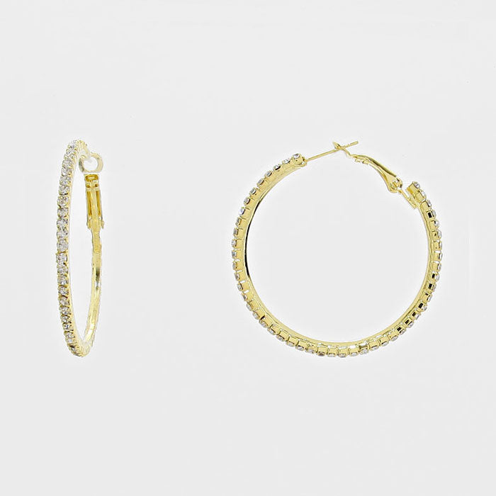 Little Girls Clear Crystal Gold Hoop Earrings