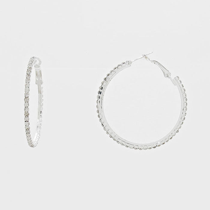 Little Girls Clear Crystal Silver Hoop Earrings