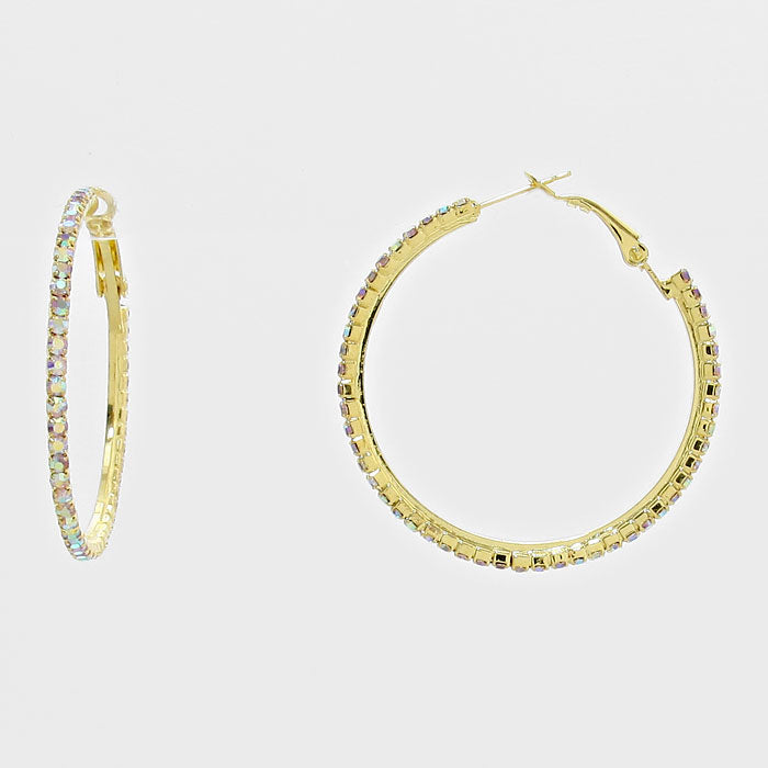 Little Girls AB Crystal Hoop Earrings on Gold  | 2"