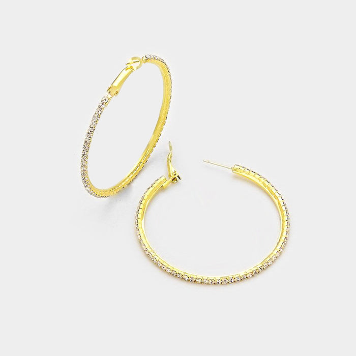 Little Girls Crystal Hoop Earrings on Gold | 2"