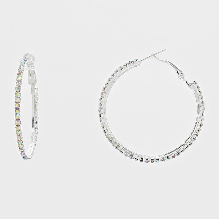 Little Girls AB Crystal Hoop Earrings  | 2"