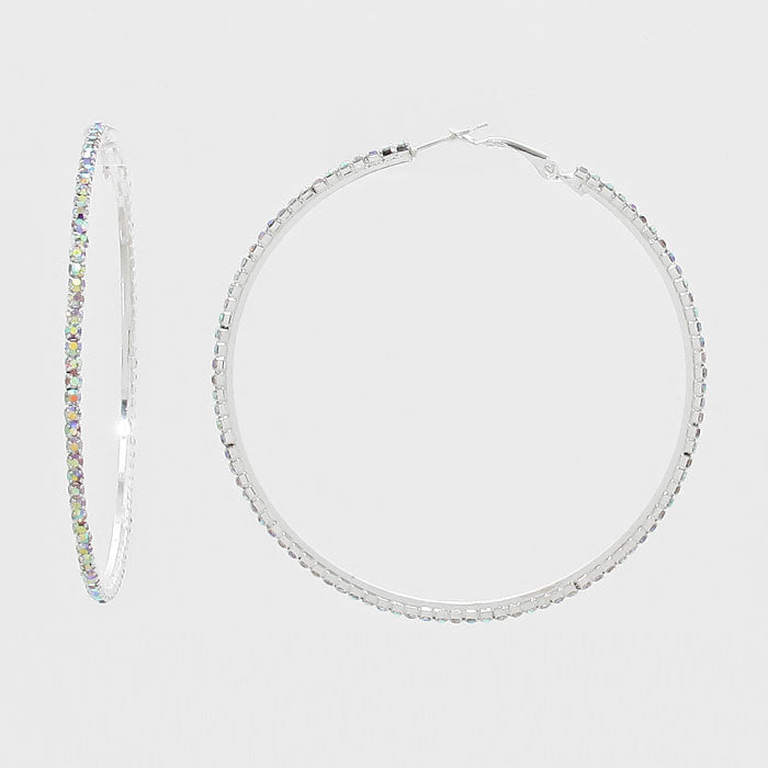 Rhinestone Hoop Earrings on Silver