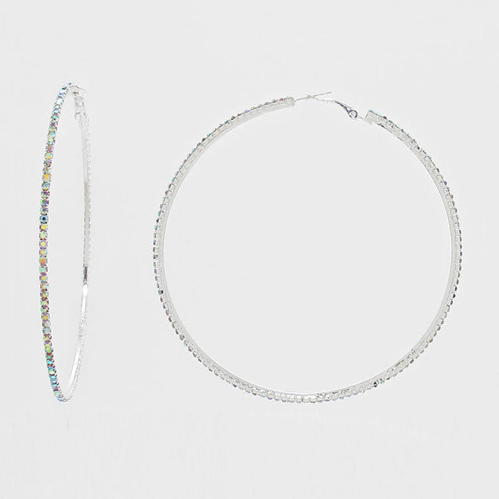 AB Rhinestone Hoop Earrings on Silver