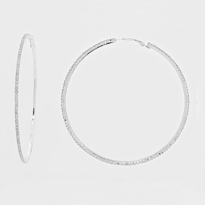 Clear Rhinestone Hoop Earrings on Silver