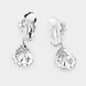 Clear Crystal Teardrop Stone Rhinestone Prom Necklace - Clip on Earrings | Prom Jewelry | 532961