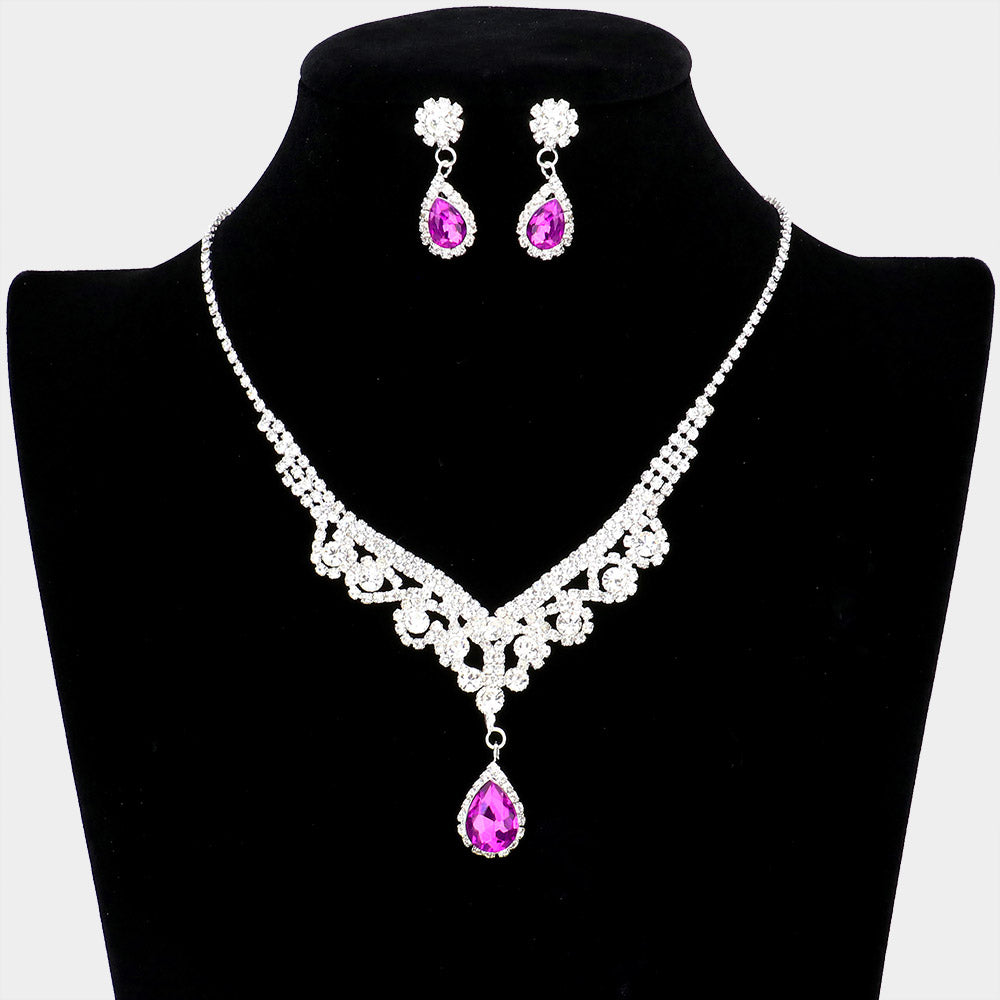 Purple Crystal Teardrop Stone Rhinestone Prom Necklace | Prom Jewelry