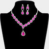 Fuchsia Teardrop Rhinestone Prom Necklace | Prom Jewelry 