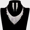 AB Crystal Rhinestone Fringe Collar Necklace and Earrings | Formal Jewelry 