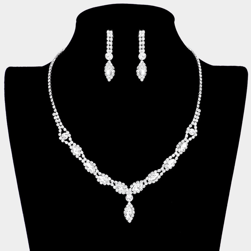 Clear Crystal Teardrop Stone Accented Rhinestone Prom Necklace | Homecoming Jewelry 