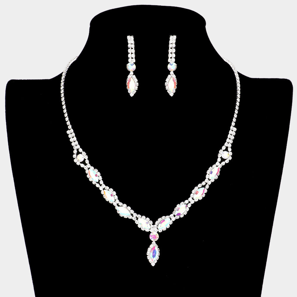 AB Crystal Teardrop Stone Accented Rhinestone Prom Necklace | Homecoming Jewelry 