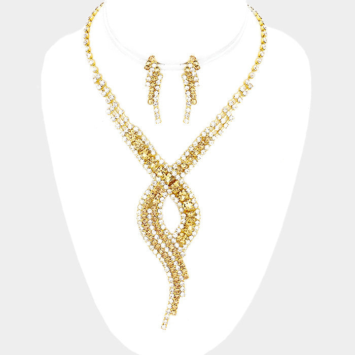 Gold Swirl Rhinestone Jewelry Set
