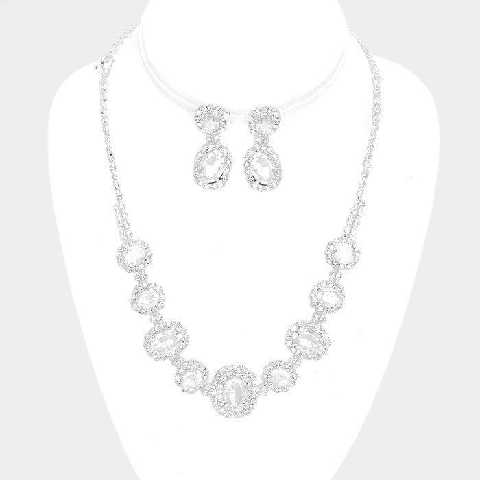 Pave Trim Clear Rhinestone Necklace and Earrings