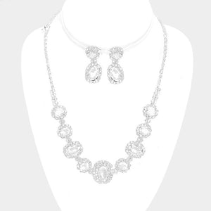 Pave Trim Clear Rhinestone Necklace and Earrings