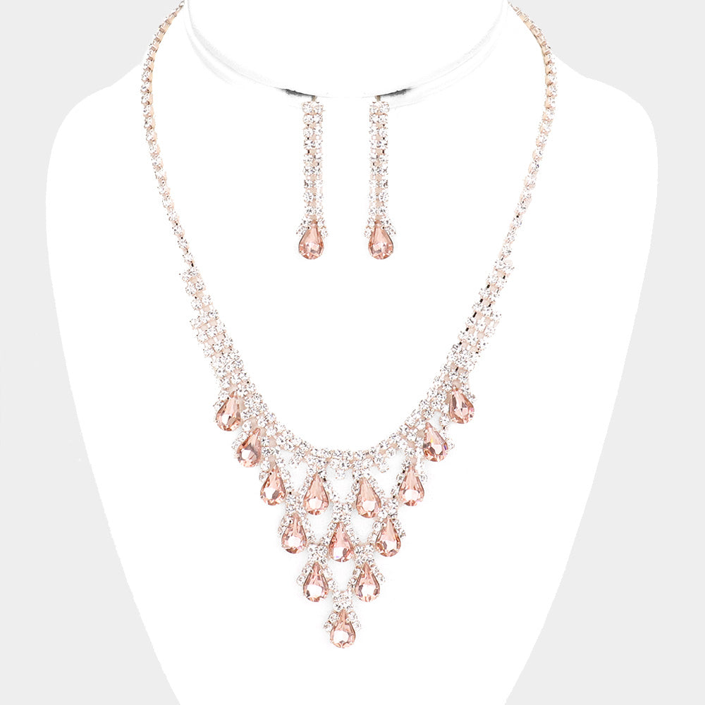 Teardrop Peach Crystal Bib Necklace