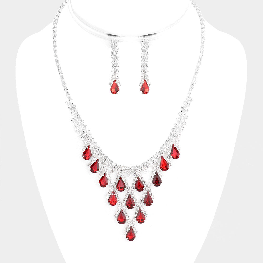 Teardrop Red Crystal Bib Necklace  