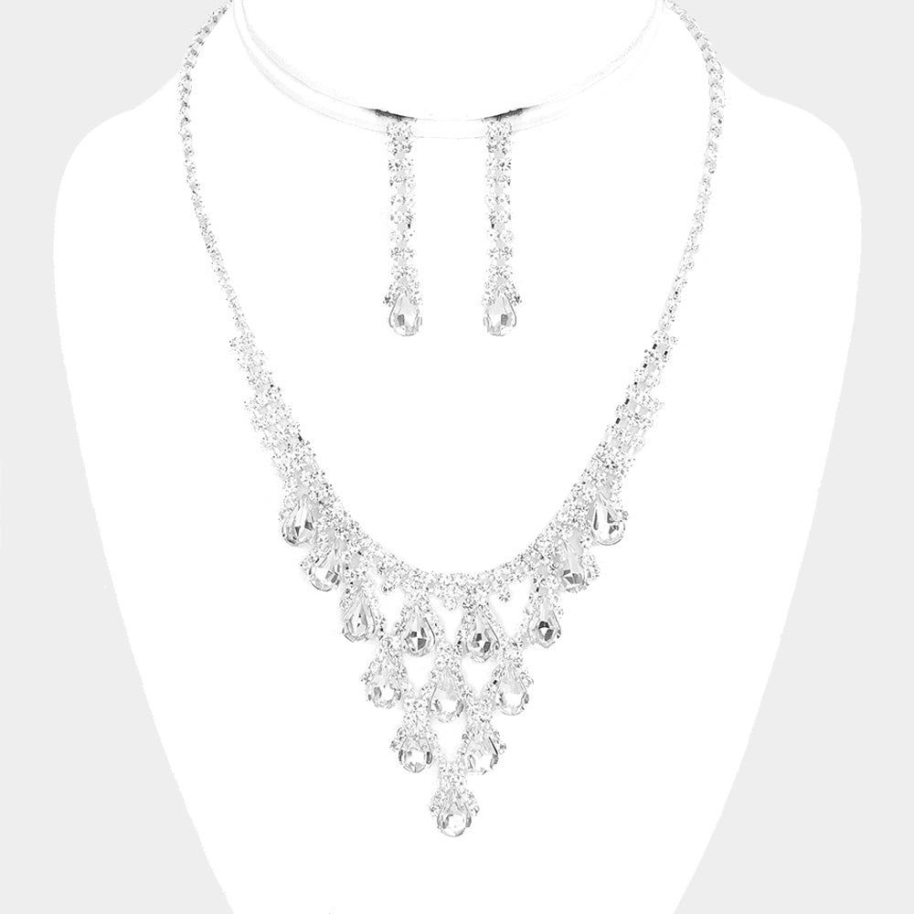 Teardrop ClearCrystal Bib Necklace