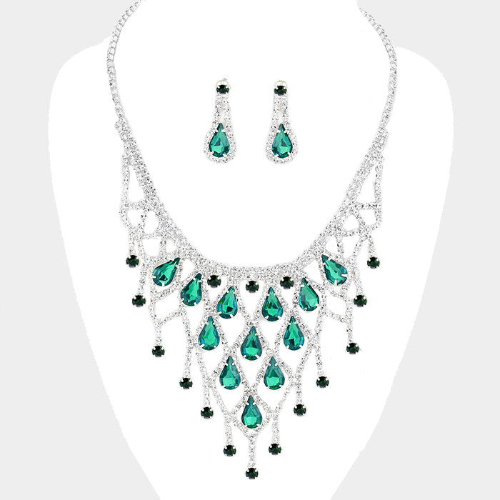 Emerald Crystal Rhinestone Teardrop Bib Necklace