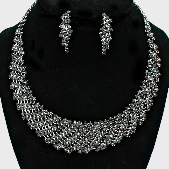 Black Rhinestone Round Collar Pageant Necklace | Prom Necklace