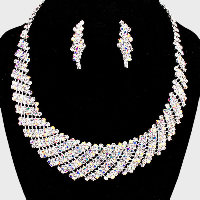 AB Rhinestone Round Collar Pageant Necklace | Prom Necklace