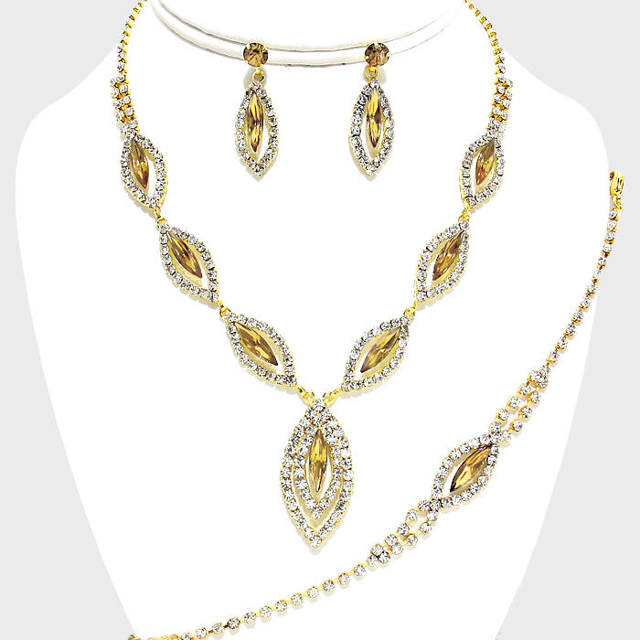 Gold Rhinestone Necklace Jewelry Set