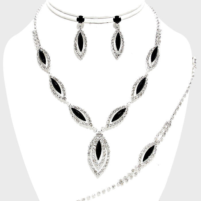 Black Rhinestone Necklace Jewelry Set