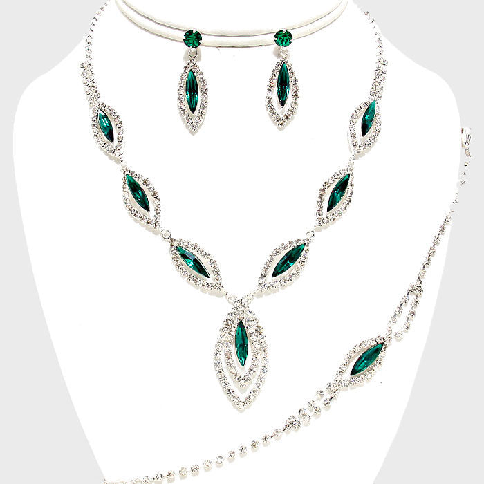 Emerald Rhinestone Necklace Jewelry Set
