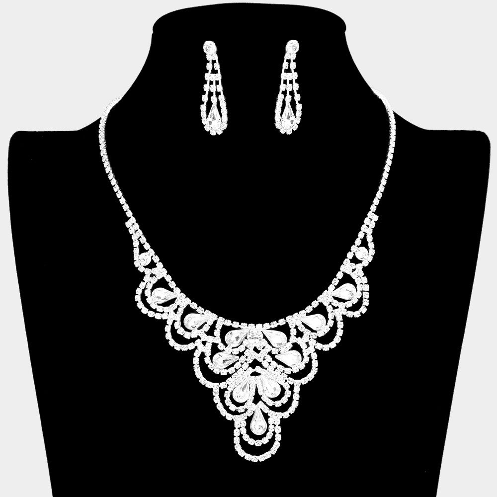 Clear Teardrop Rhinestone Accented Necklace Set | Prom Necklace Set