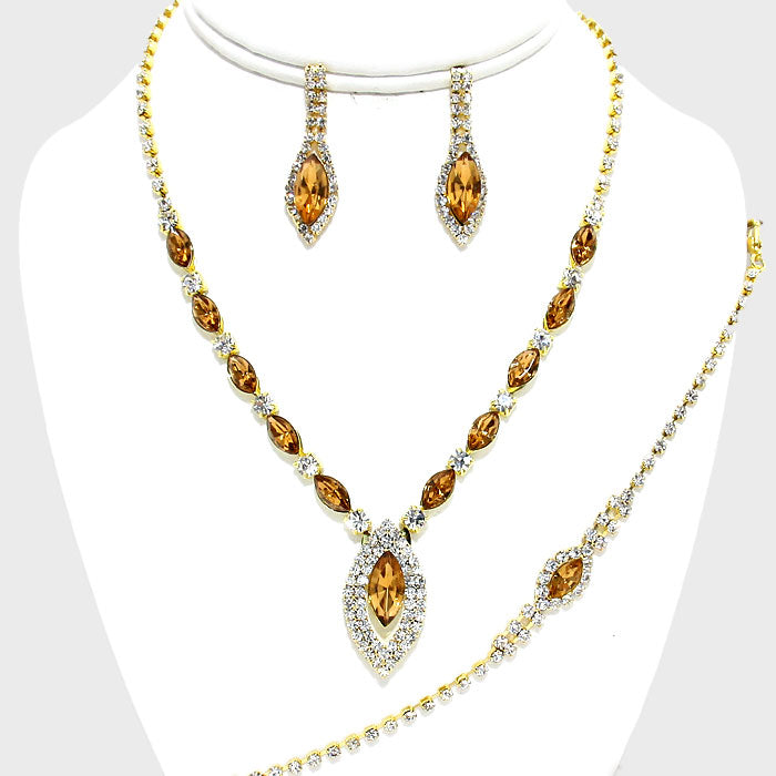 Gold Marquise Rhinestone 3 piece Set | Prom Jewelry