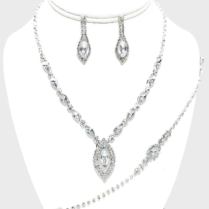 Clear Marquise Rhinestone 3 piece Set | Prom Jewelry