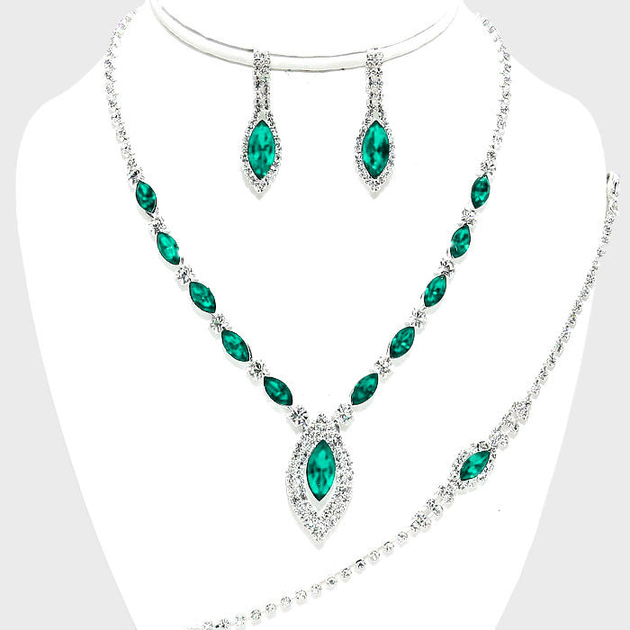 Emerald Marquise Rhinestone 3 piece Set | Prom Jewelry