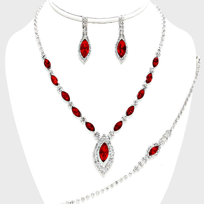 Red Marquise Rhinestone 3 piece Set | Prom Jewelry | Lu0026M Bling - lmbling