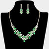 Emerald and Clear Rhinestone Floral Prom Necklace Set  | Homecoming Necklace Set