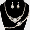 White Pearl Accented Rhinestone Bridal Necklace Set | Wedding Jewelry